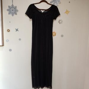 Vintage Express Sheer Maxi Dress Swim Cover Lettuce Hem Stretch Y2k size Medium